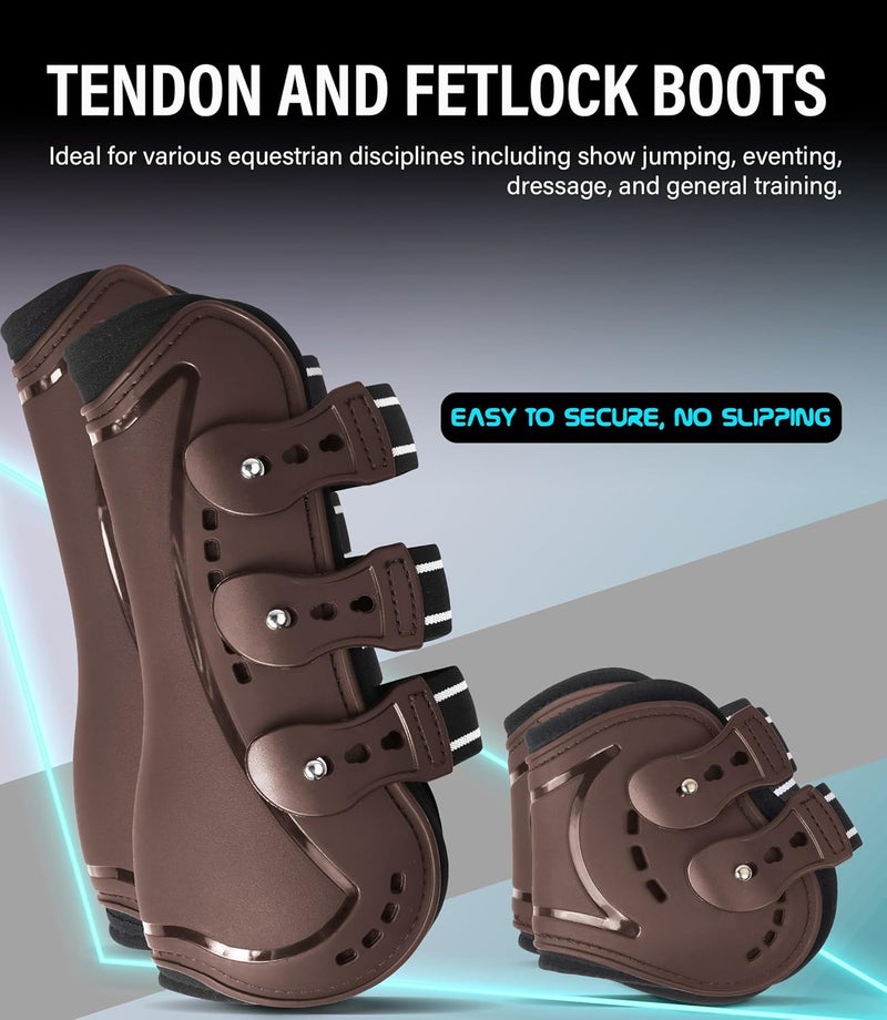 HackFond Horse Tendon Boots, Fetlock Boots & Open Front Boots for Jumping, Set of 4, Horse Protection Leg Guard - Image 2